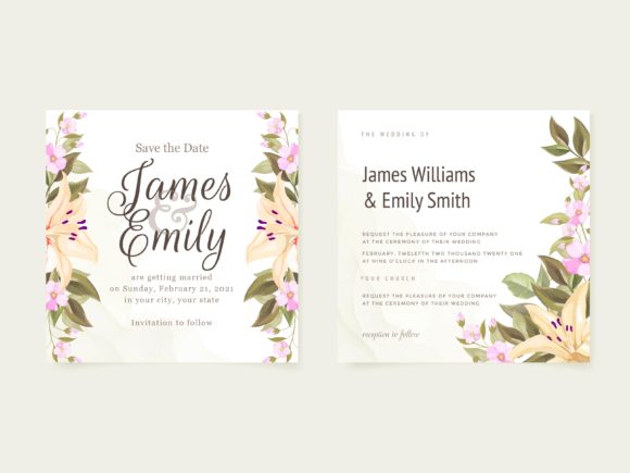 Lily Flower Wedding Invitation Card Design